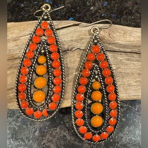 Teardrop Bead Earrings - bold orange and red